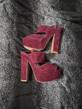 BanBoo Burgundy Suede Platform Block Heels